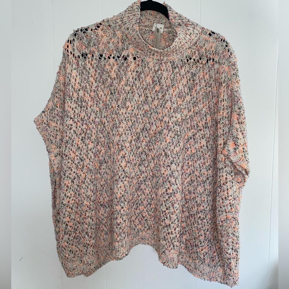 ANTHROPOLOGIE Akemi & Kin Hattie Multi Color Chunky Knit Poncho Sweater OS NWT - Picture 6 of 15